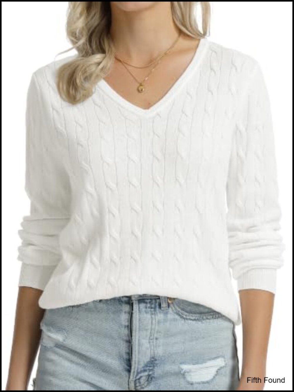 Womens 100% Cotton Cable Knit V-Neck Sweater Long Sleeve Pullover